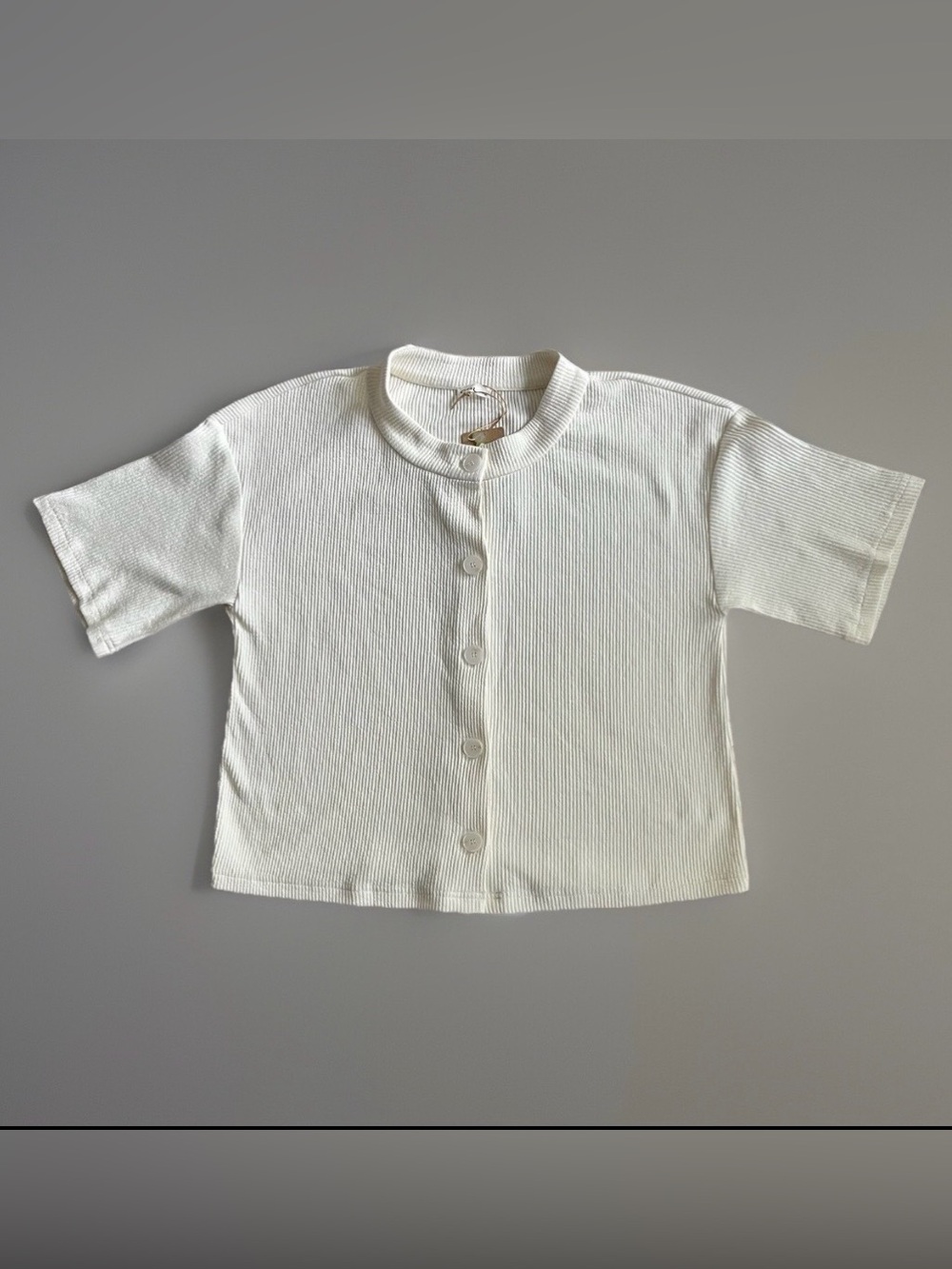 OGL Cream Ribbed Short Sleeve Cardigan